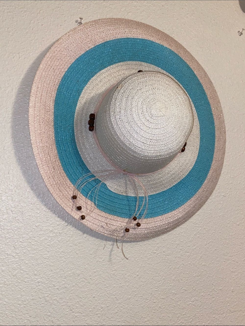 Chic White and Blue Wide Brim Hat One Size